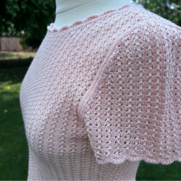 ALICE + OLIVIA Maryam Cropped Pullover - Pink Crochet Pointelle - Size … - Picture 9 of 12
